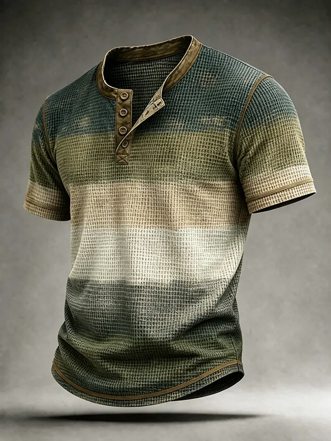 Men'S Gradient Striped Waffle Knit Henry Shirt
