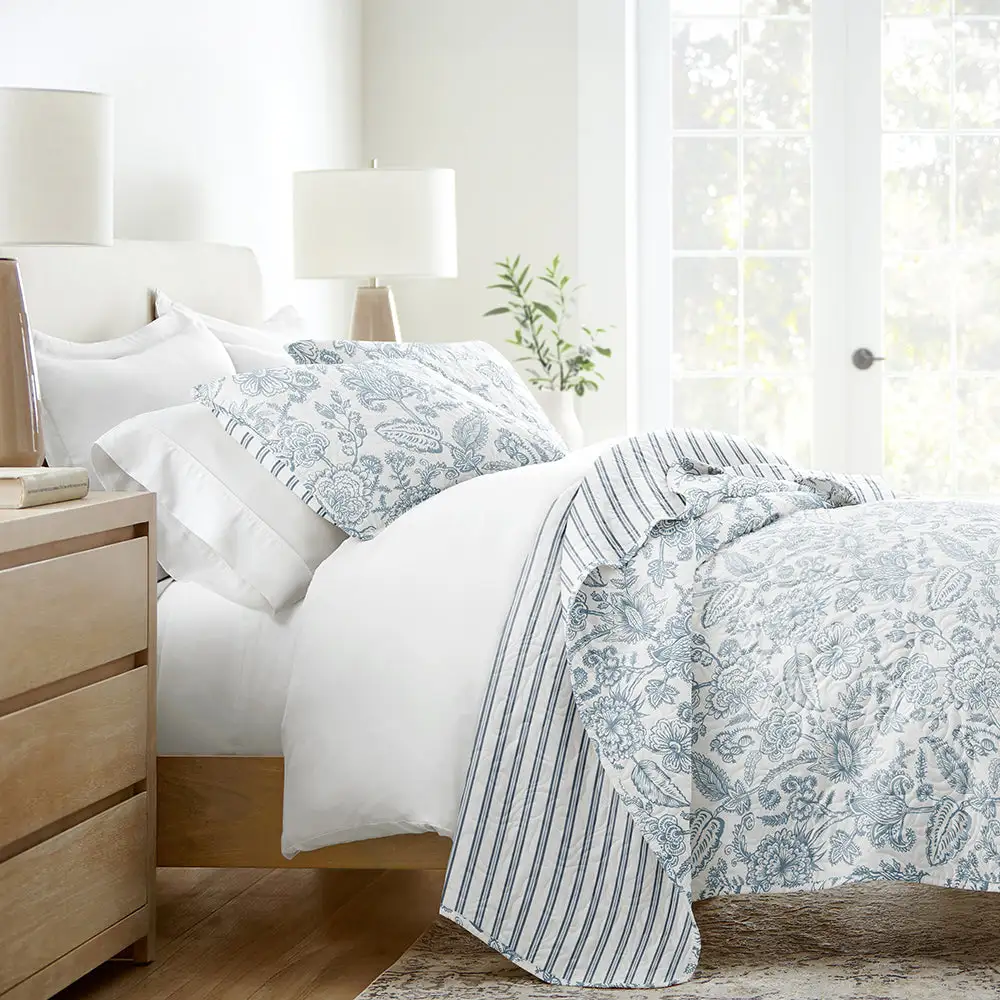 Jacobean Stripe Reversible Quilted Coverlet Set