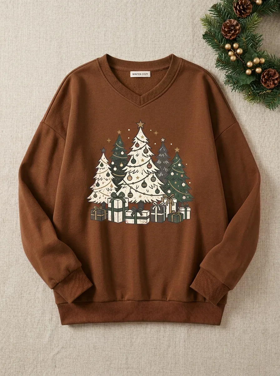 Unisex Christmas Holiday Tree & Gift Box Print Sweatshirt