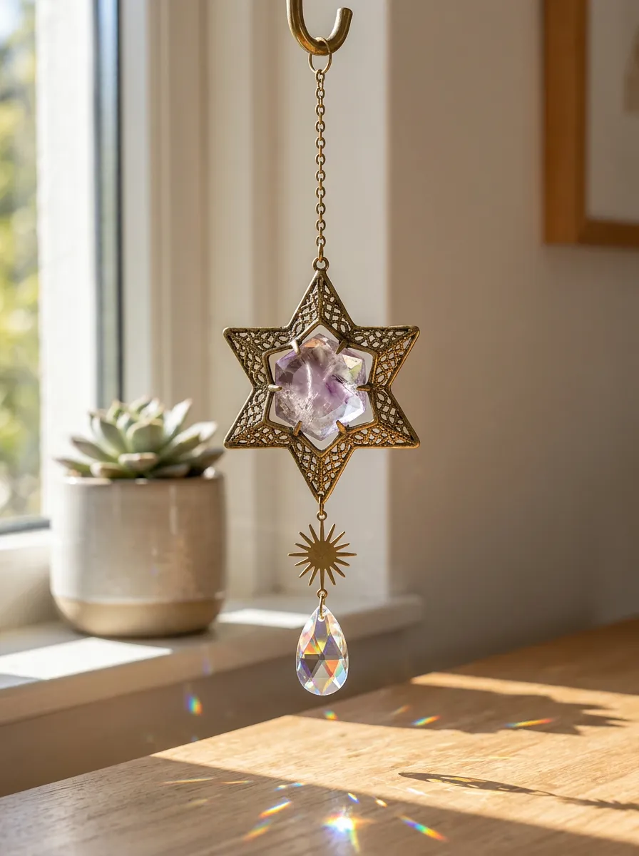 Amethyst Star Crystal Suncatcher Hanging Ornament