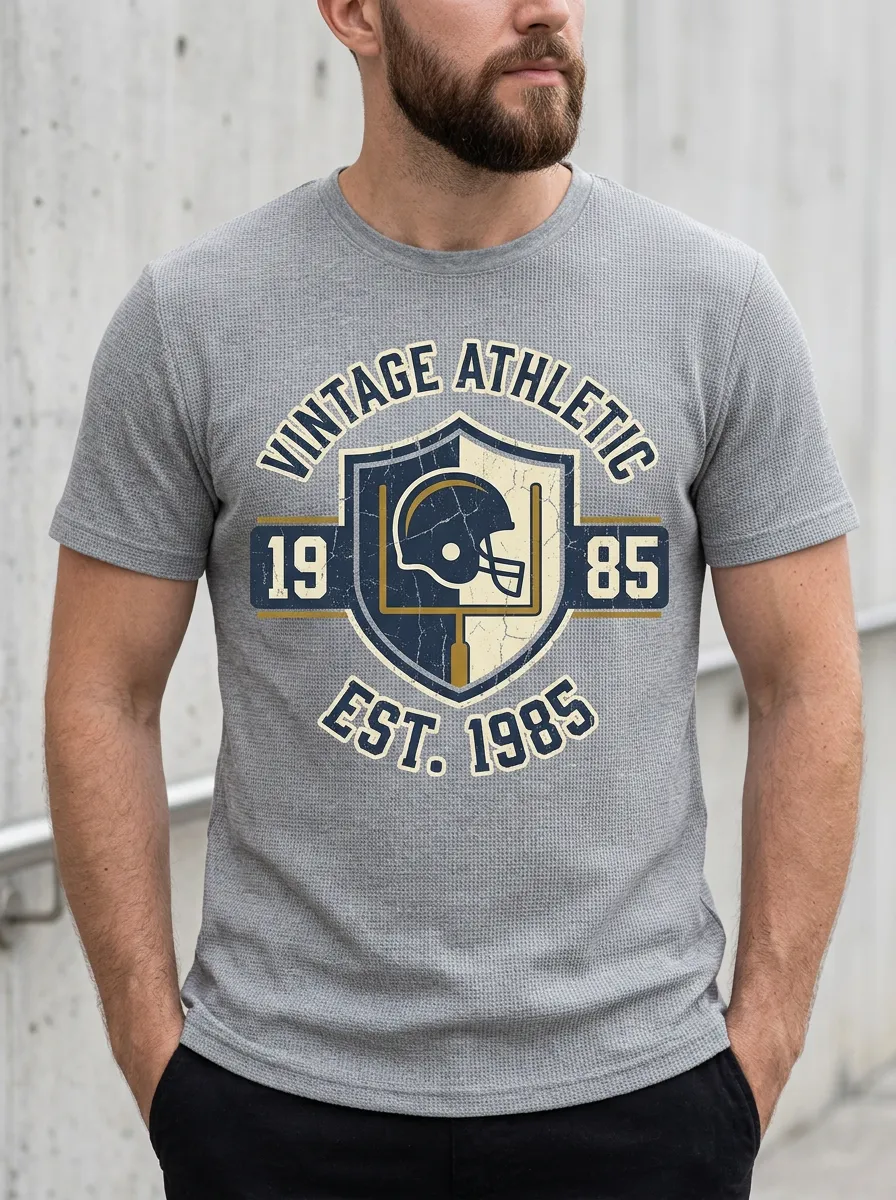 Men's Helmet Football Shield Crew Neck Graphic T-Shirt