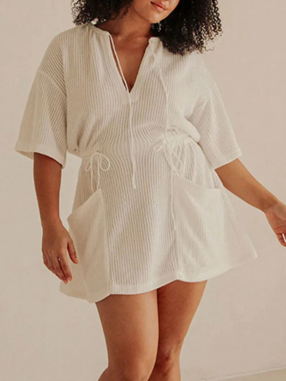Relaxed Fit Short Sleeve Dress Swim Cover Up