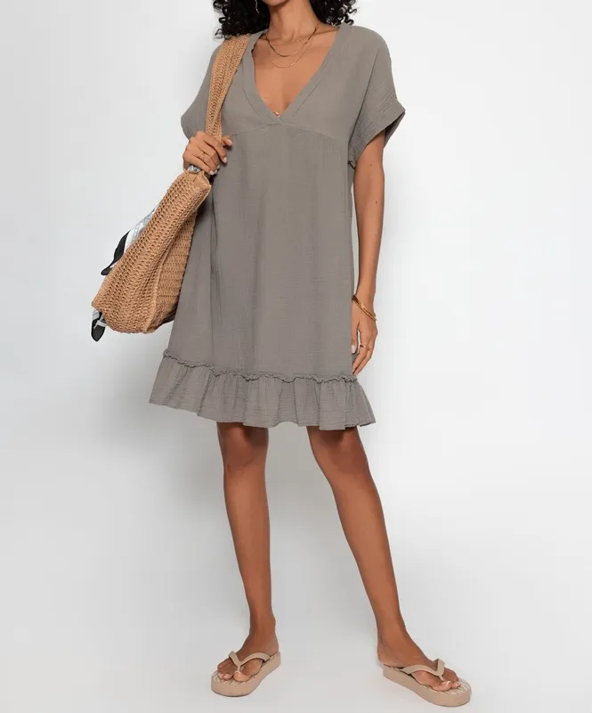 Taupe V Neck Dress