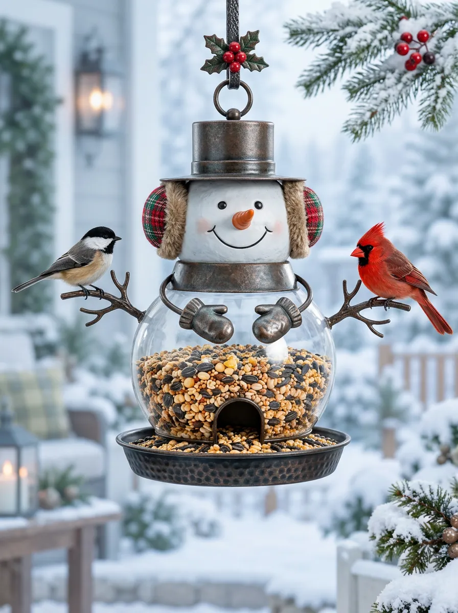Traditional Snowman Christmas Bird Feeder