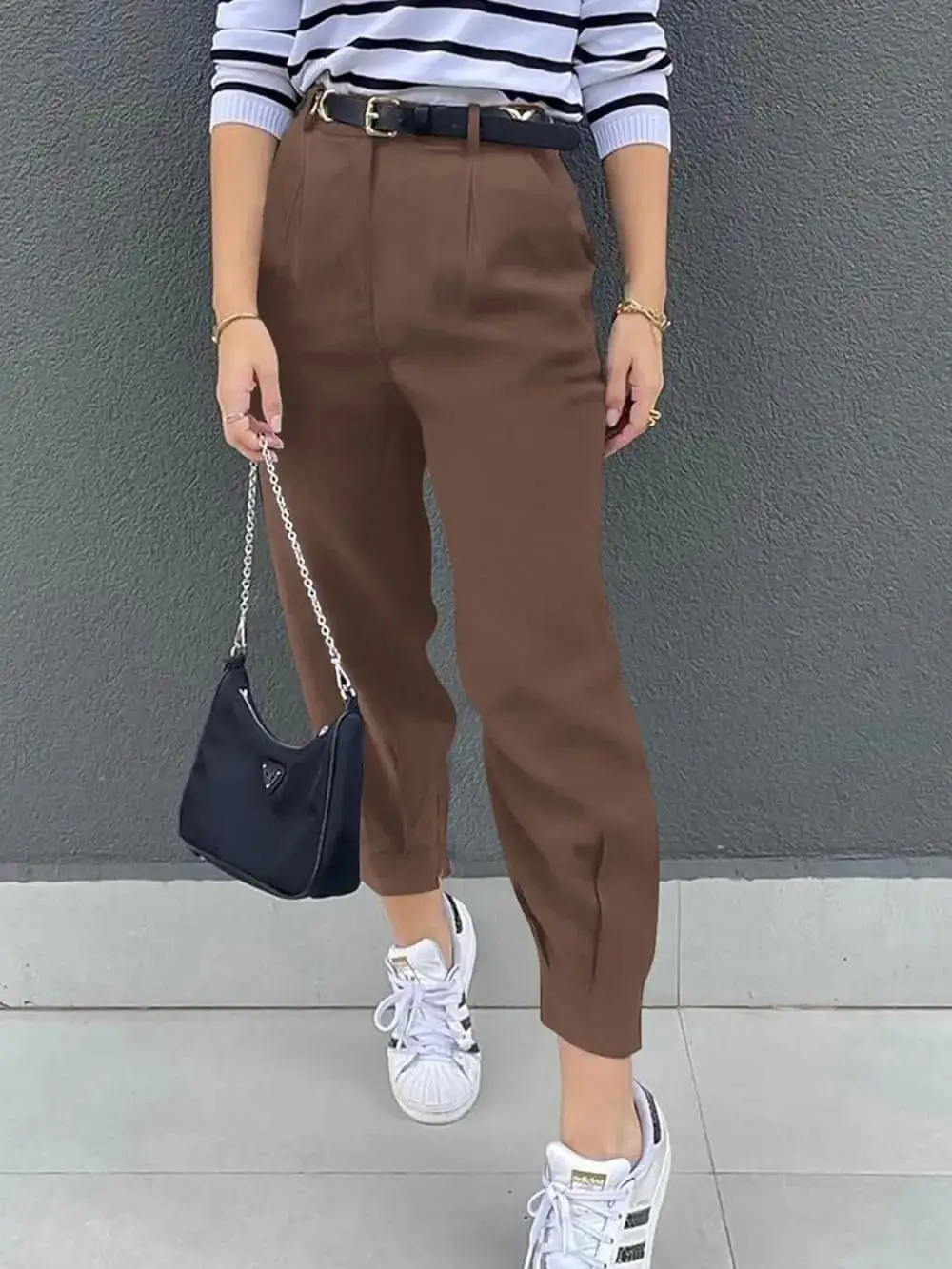 Textured High Waist Pocket Detail Pants