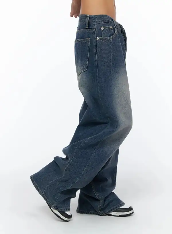 Washed Denim Wide Leg Jeans
