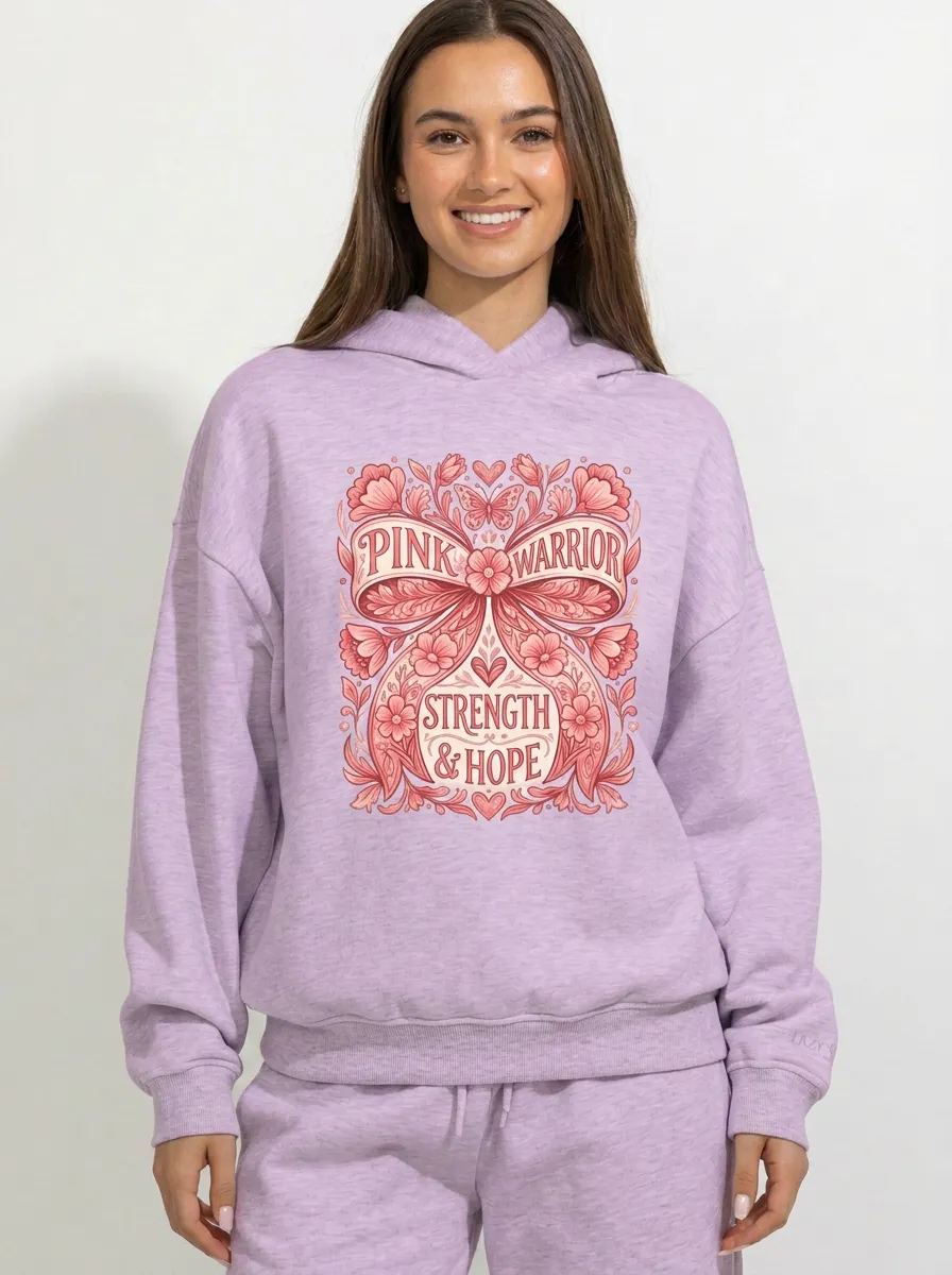Women's Breast Cancer Awareness Pink Warrior Bow Floral Printed Hoodie