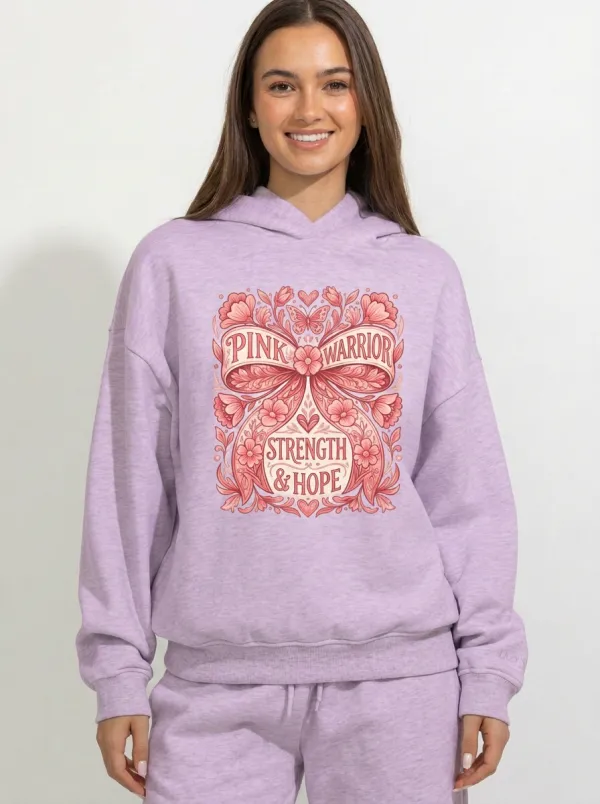 Women's Breast Cancer Awareness Pink Warrior Bow Floral Printed Hoodie