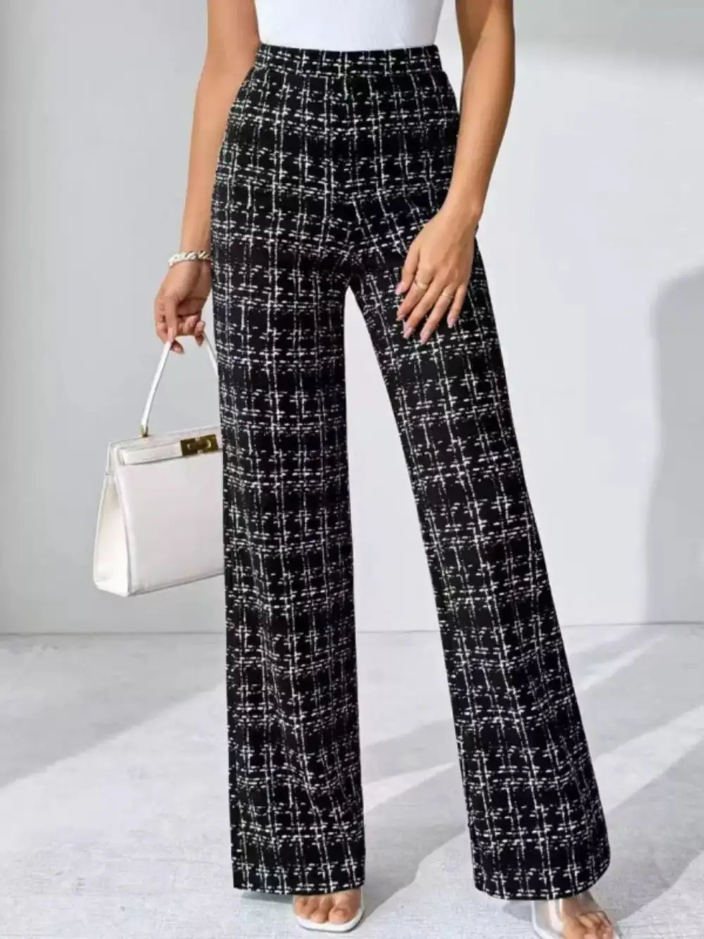 Plaid Wide Leg Casual Pants