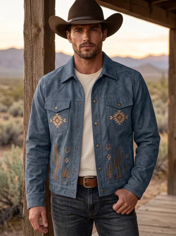 Western Trail Horseshoe Horse Cactus Profile Men's Western Jacket