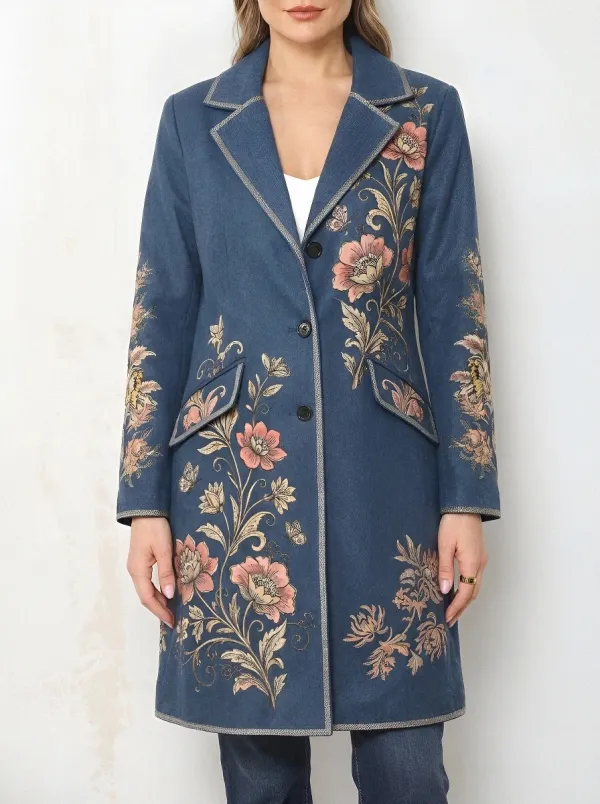 Women's Vintage Floral Butterfly Printed Blazer Coat