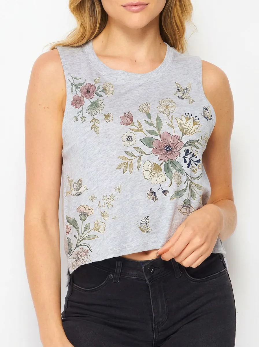 Women's Floral Butterfly Nature Lover Printed Tank Top