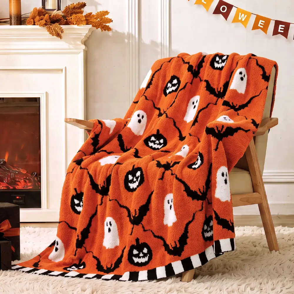 Plaid Bat-Motif Throw Blanket
