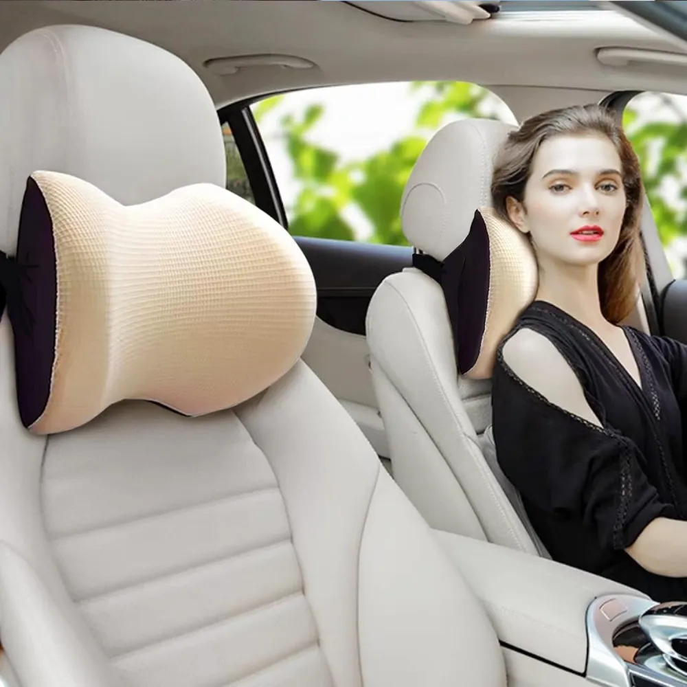 Super Soft Car Headrest Pillow, 100% Memory Foam Car Neck Pillow with Adjustable Strap & Breathable Removable Cover, Ergonomic Design - Travel Pillow Car Pillow for Neck/Back Pain Relief(Black, 1PC)