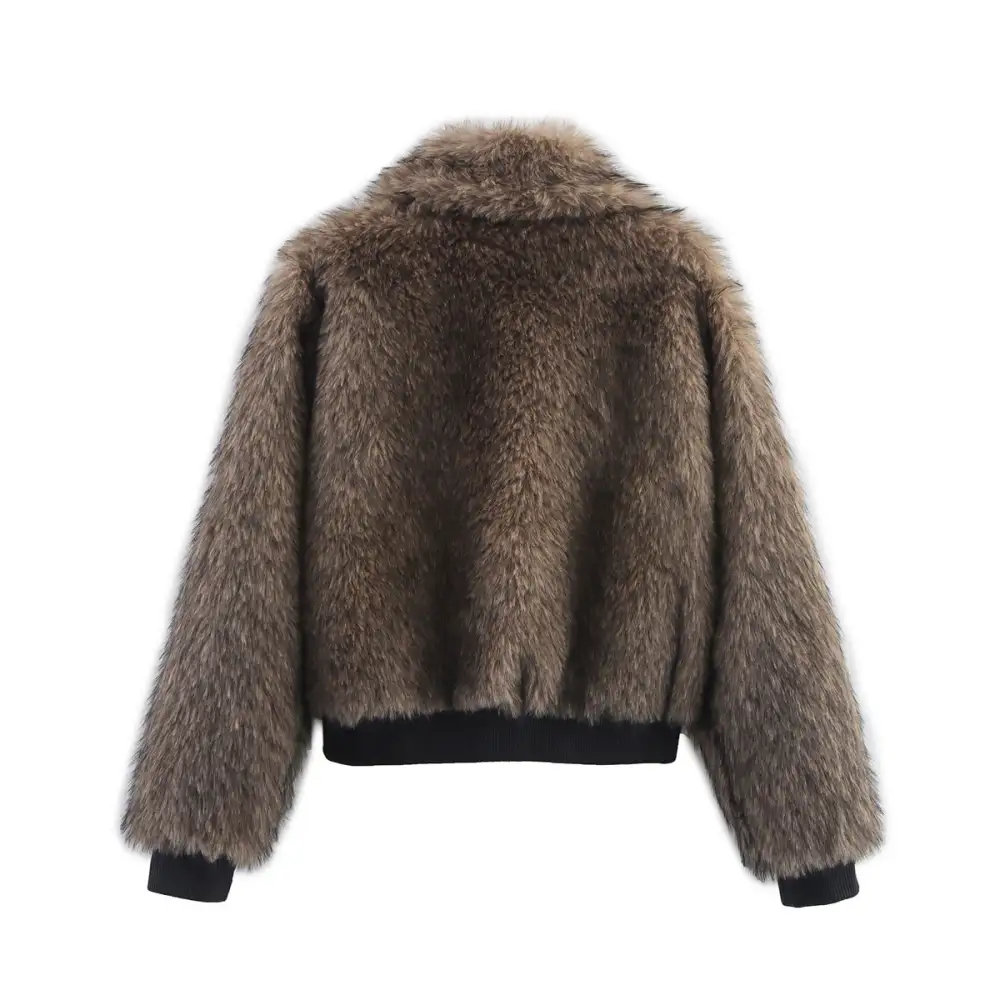 Teddy Shawl Collar Zip Front Ribbed Trim Bomber Jacket