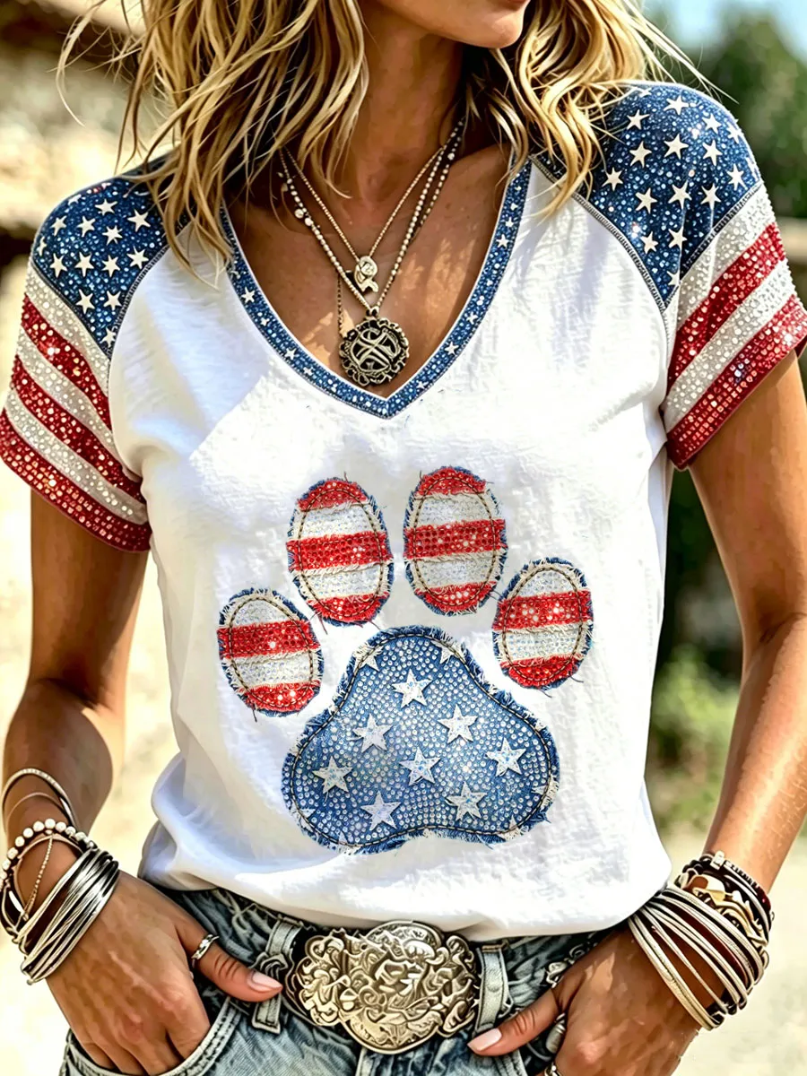 Women's USA 250th Anniversary Puppy Print T-Shirt