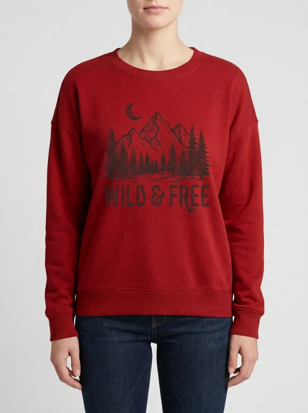 Women's Nature Lover Wild & Free Mountain Forest Printed Sweatshirt
