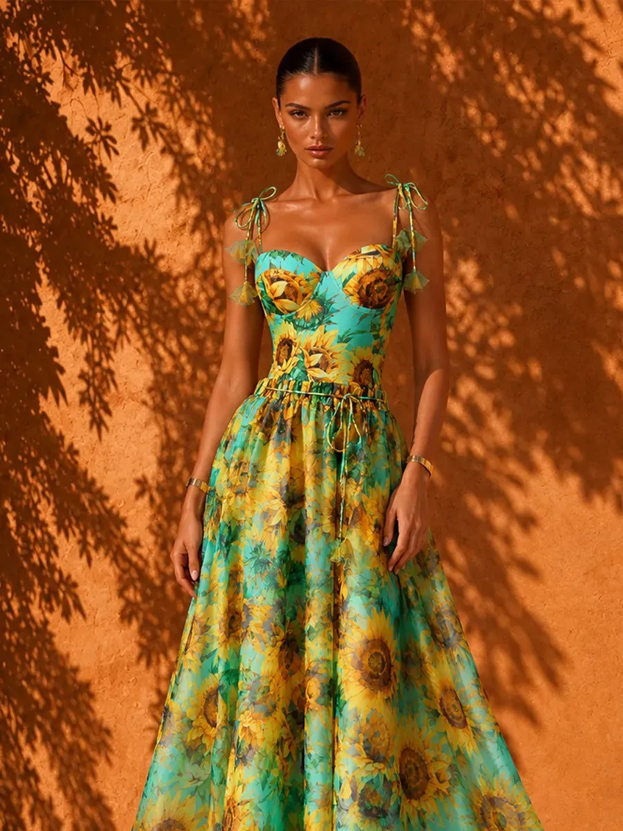 Indira Resort Flowy Floral Print One Piece Swimsuit Two Piece Set