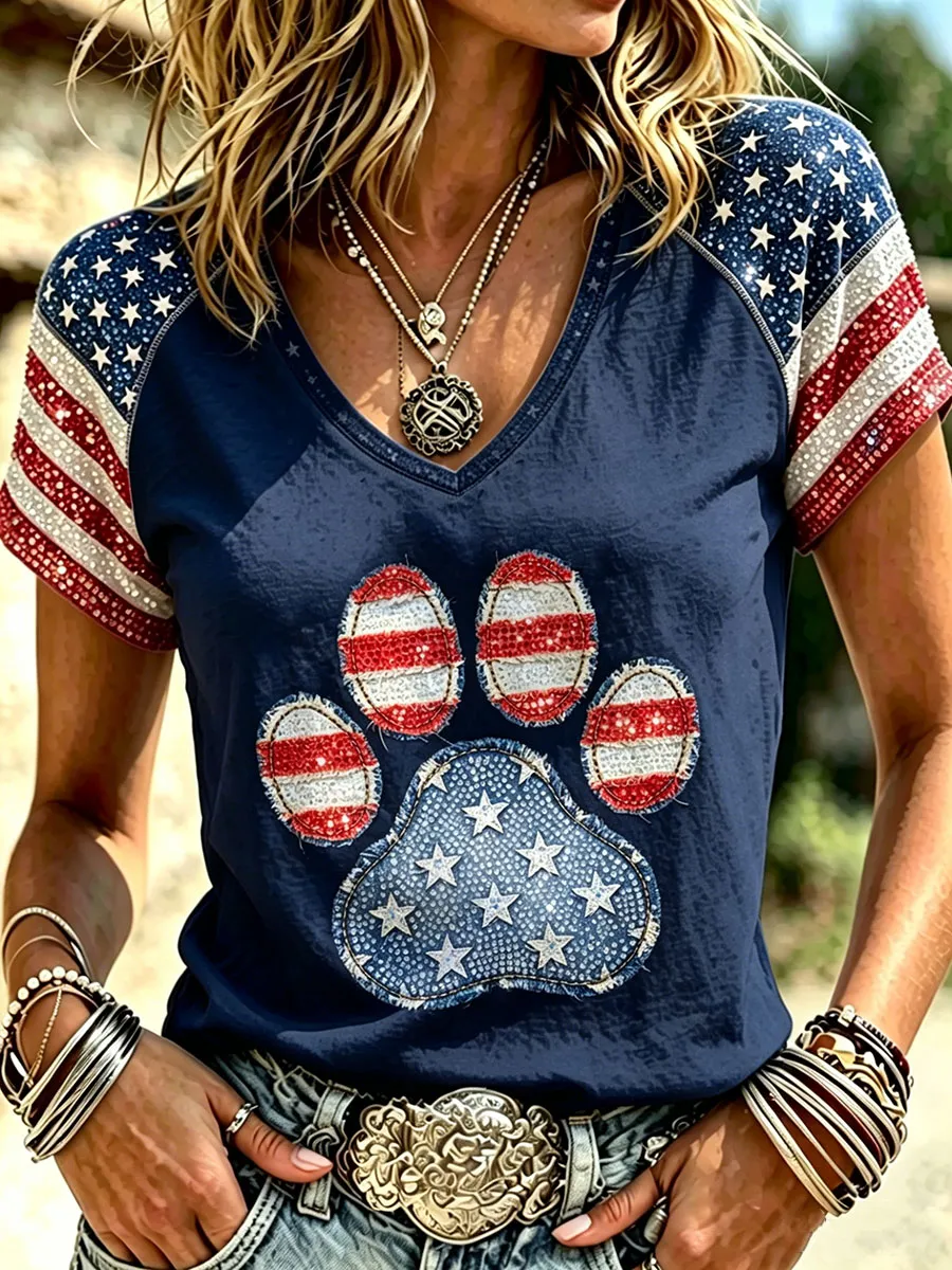 Women's USA 250th Anniversary Puppy Print T-Shirt