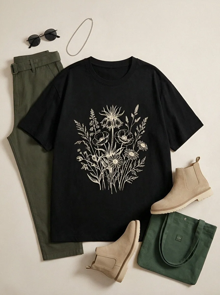 Unisex Nature Lover Wildflower Bouquet Printed T-shirt