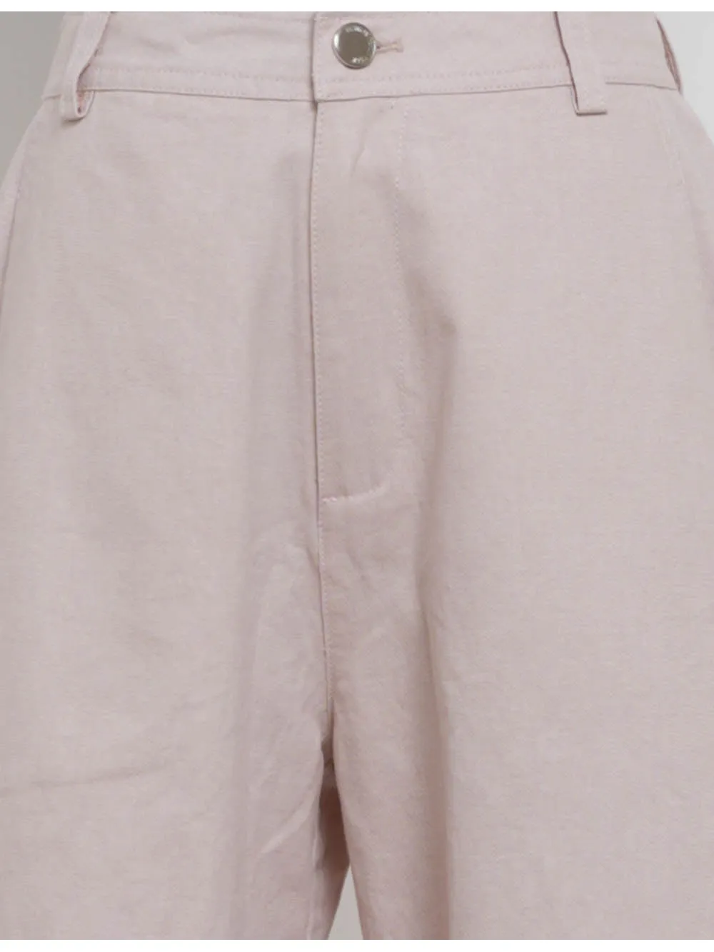 Solid Color Button Front Barrel Leg Denim Pants