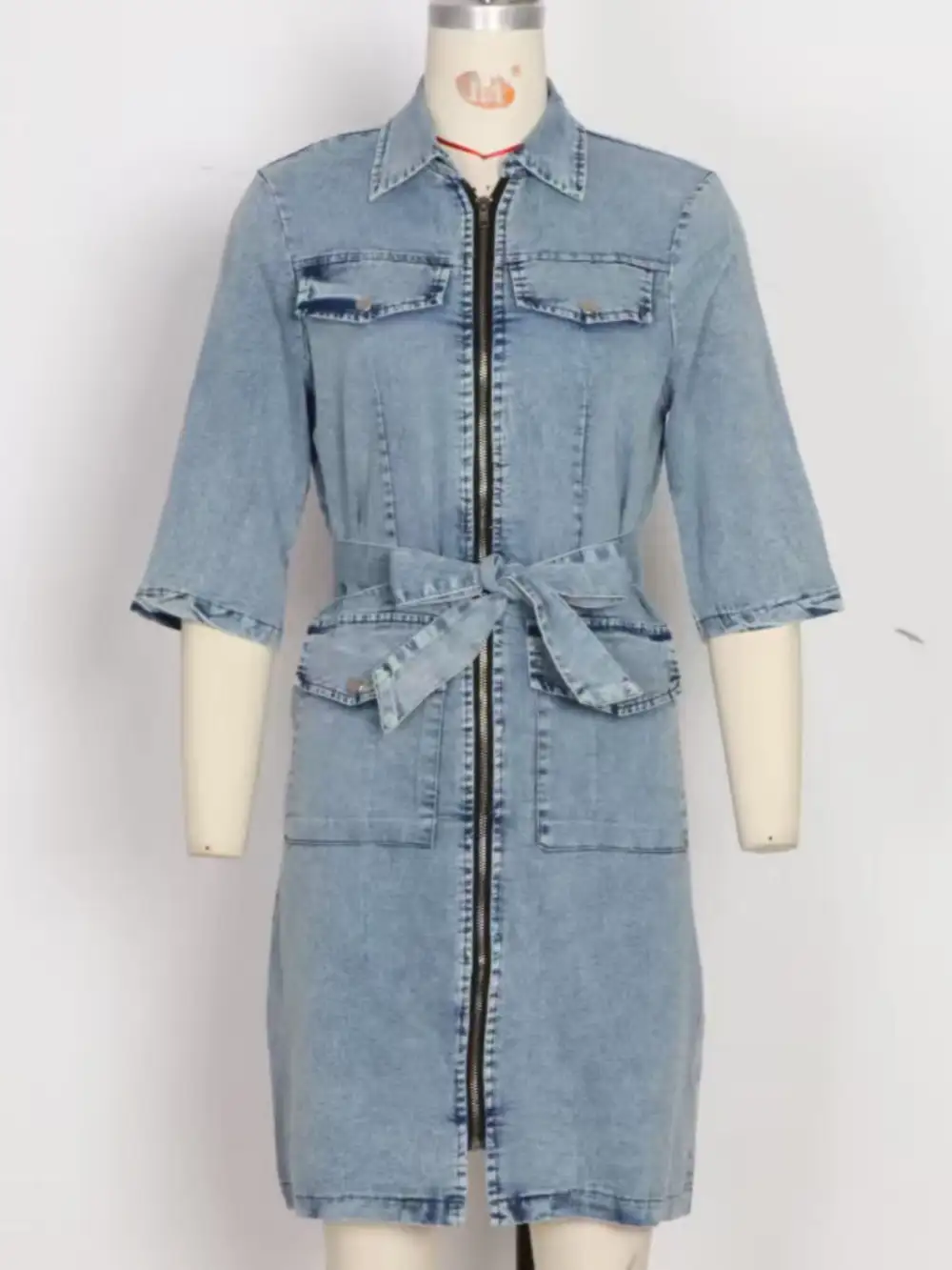 Short-Sleeve Denim Casual Dress