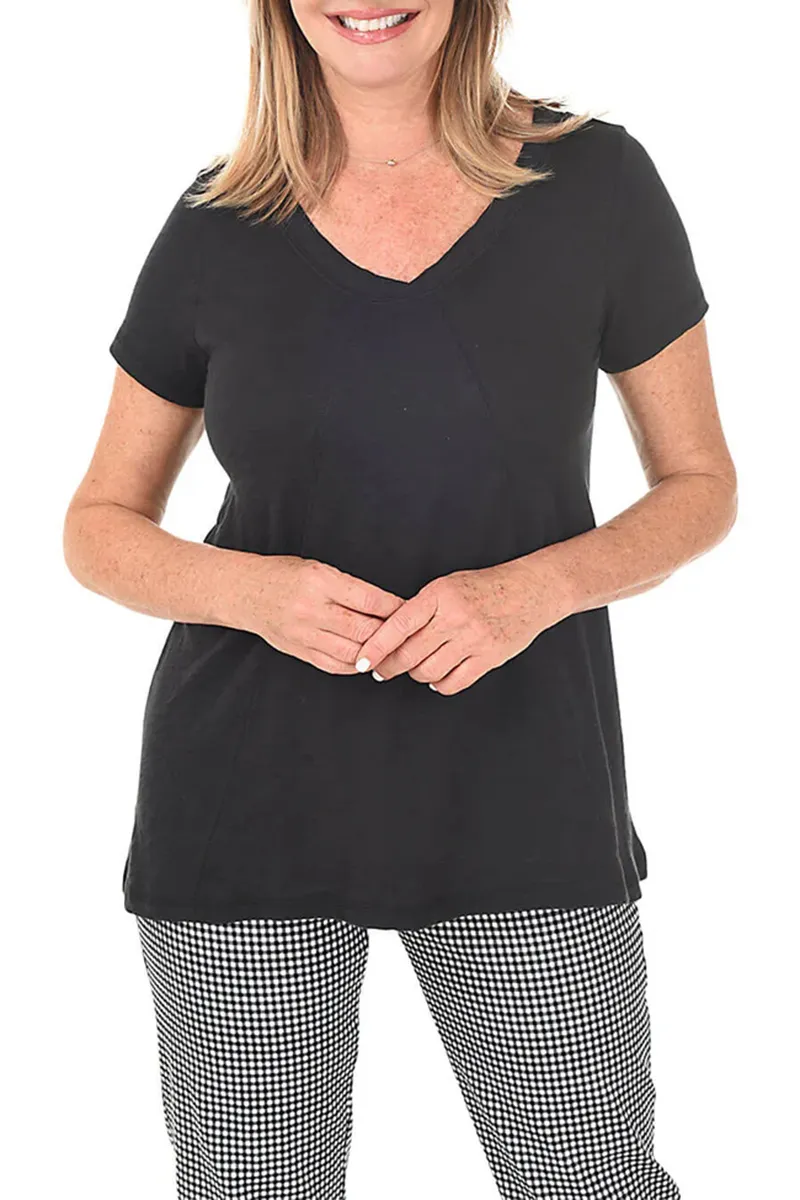 Slub-Knit Short Sleeve Seamed Tunic