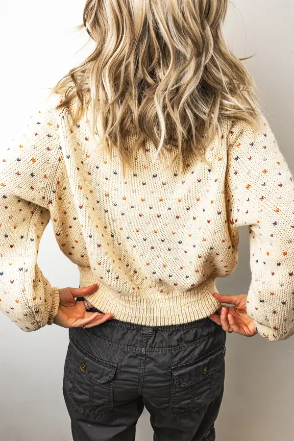Button-Front Round-Neck Long-Sleeve Ribbed Cardigan