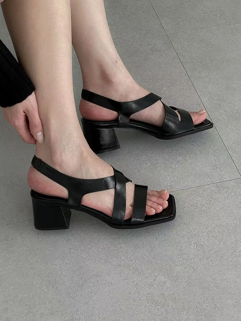 Faux Leather Cross Strap Heeled Sandals