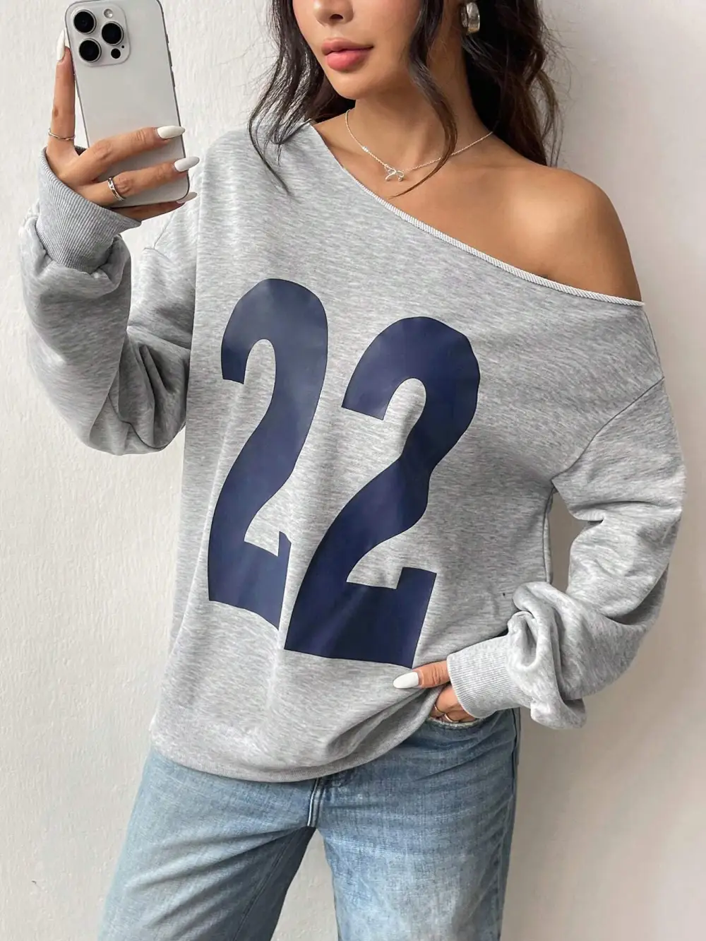 Gray Number 22 Drop Shoulder Sweatshirt