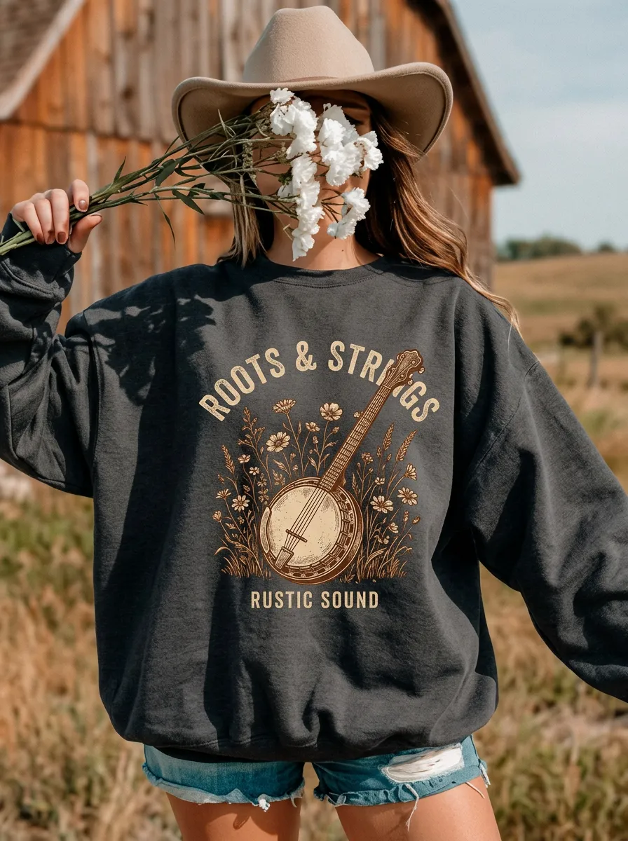Banjo Women's Country Music Crew Neck Sweatshirt