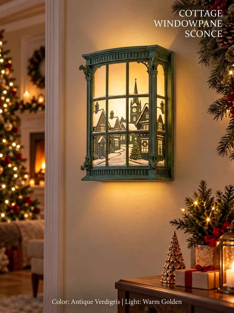 Verdigris Village Scene Christmas Wall Light