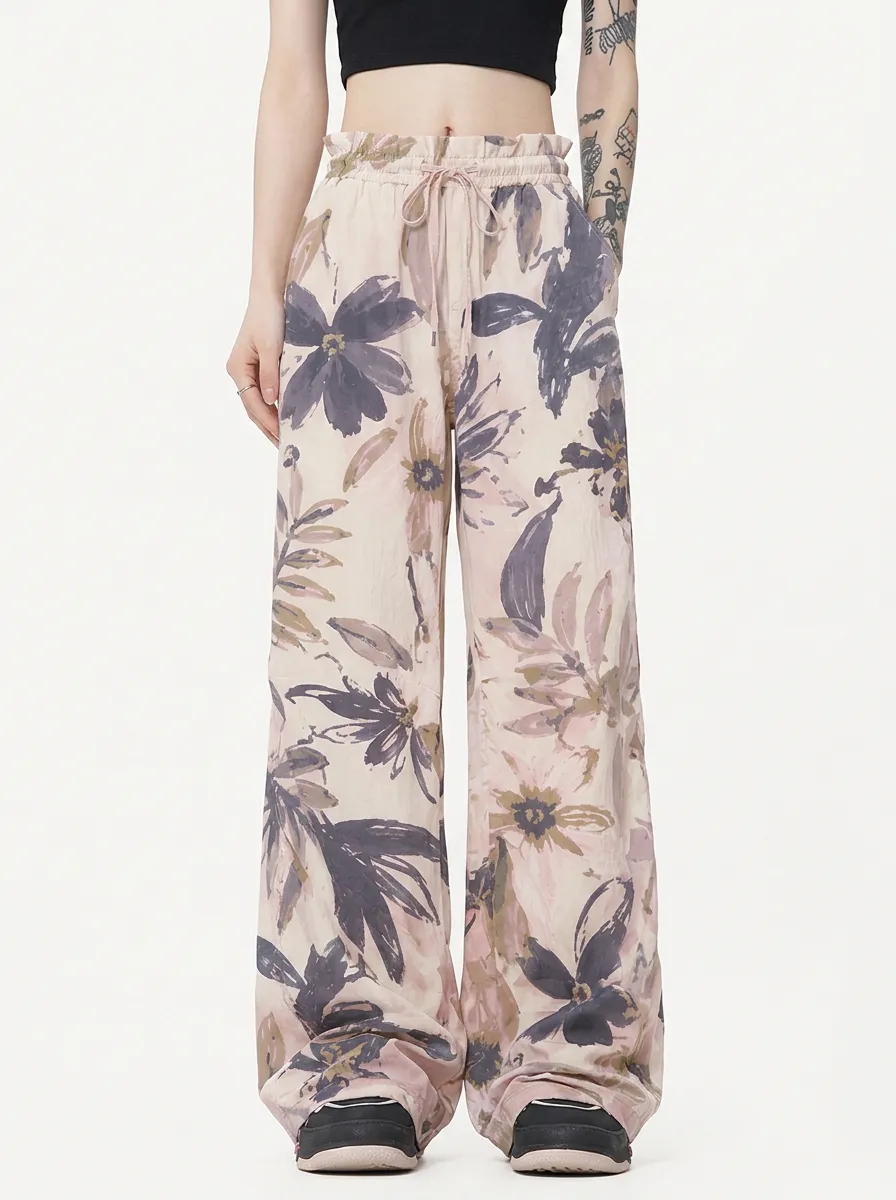 Women's Boho Floral Botanical Printed Wide Leg Pants