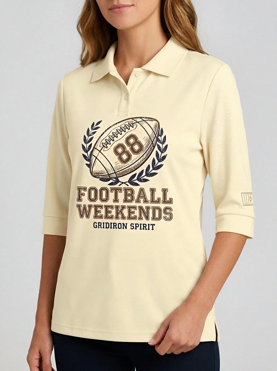 Women's Football Weekends Gridiron Printed Polo Shirt
