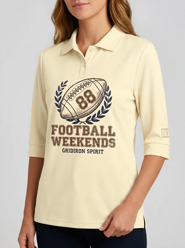 Women's Football Weekends Gridiron Printed Polo Shirt