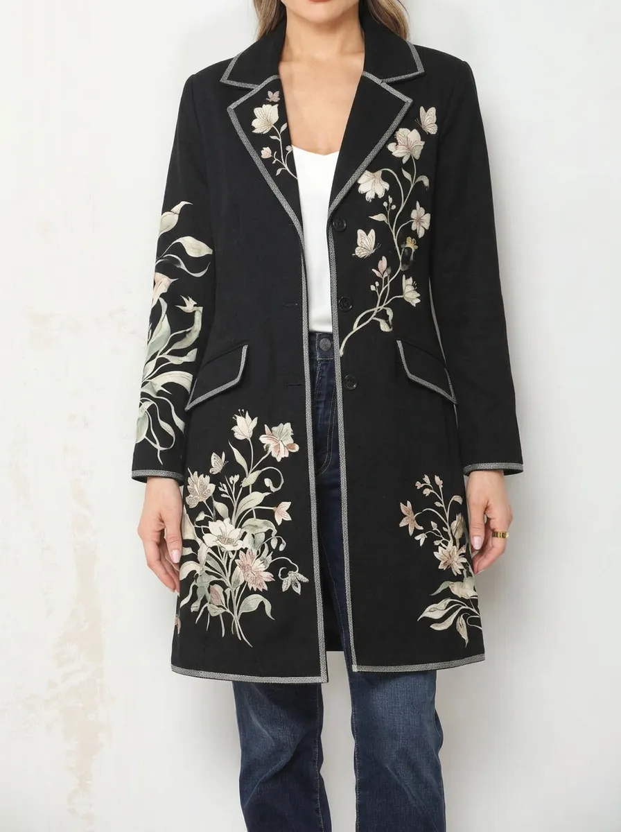 Women's Floral Botanical Butterfly Printed Blazer Coat