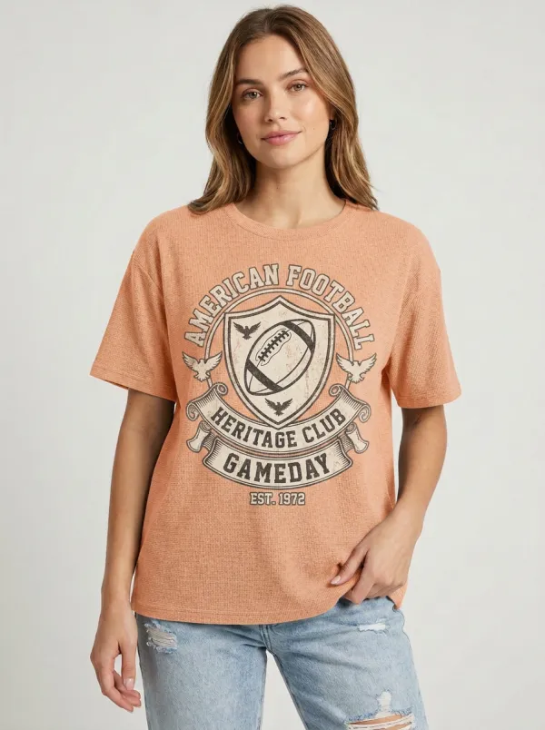 Women's Sport Inspired Football Ball Game Day Crew Neck Graphic T-Shirt
