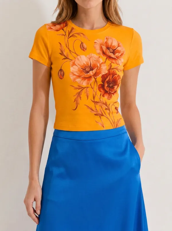 Women's Floral Lover Blue Poppy Printed T-shirt