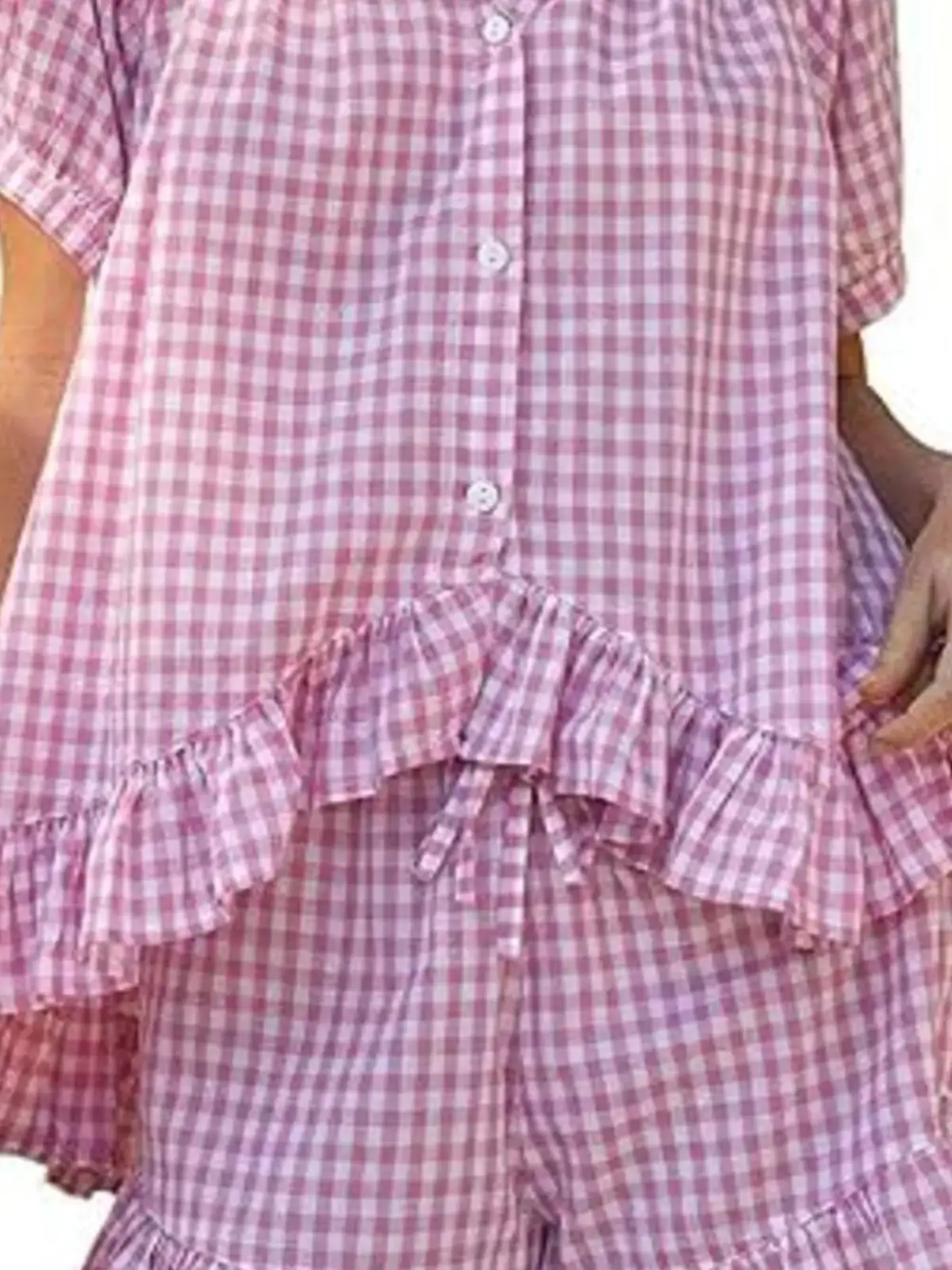 Refined Ruffled Top and Shorts Matching Set