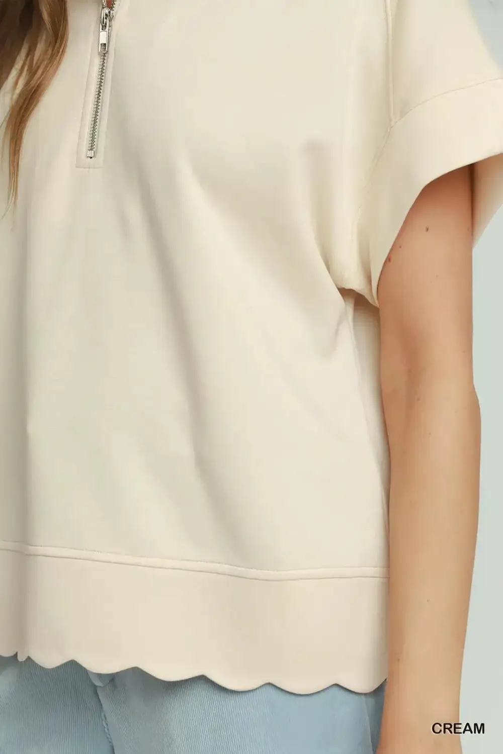 Half-Zip Scalloped Hem Sweatshirt