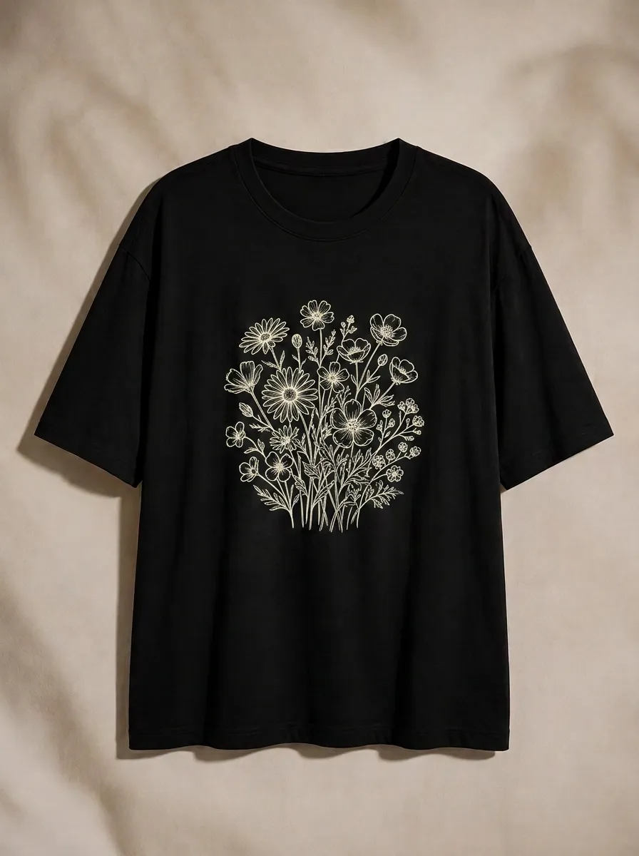 Women's Botanical Nature Lover Wildflower Bouquet Printed T-shirt