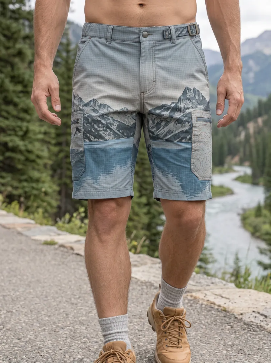 Men's Outdoor Hiking Mountain Landscape Cargo Shorts