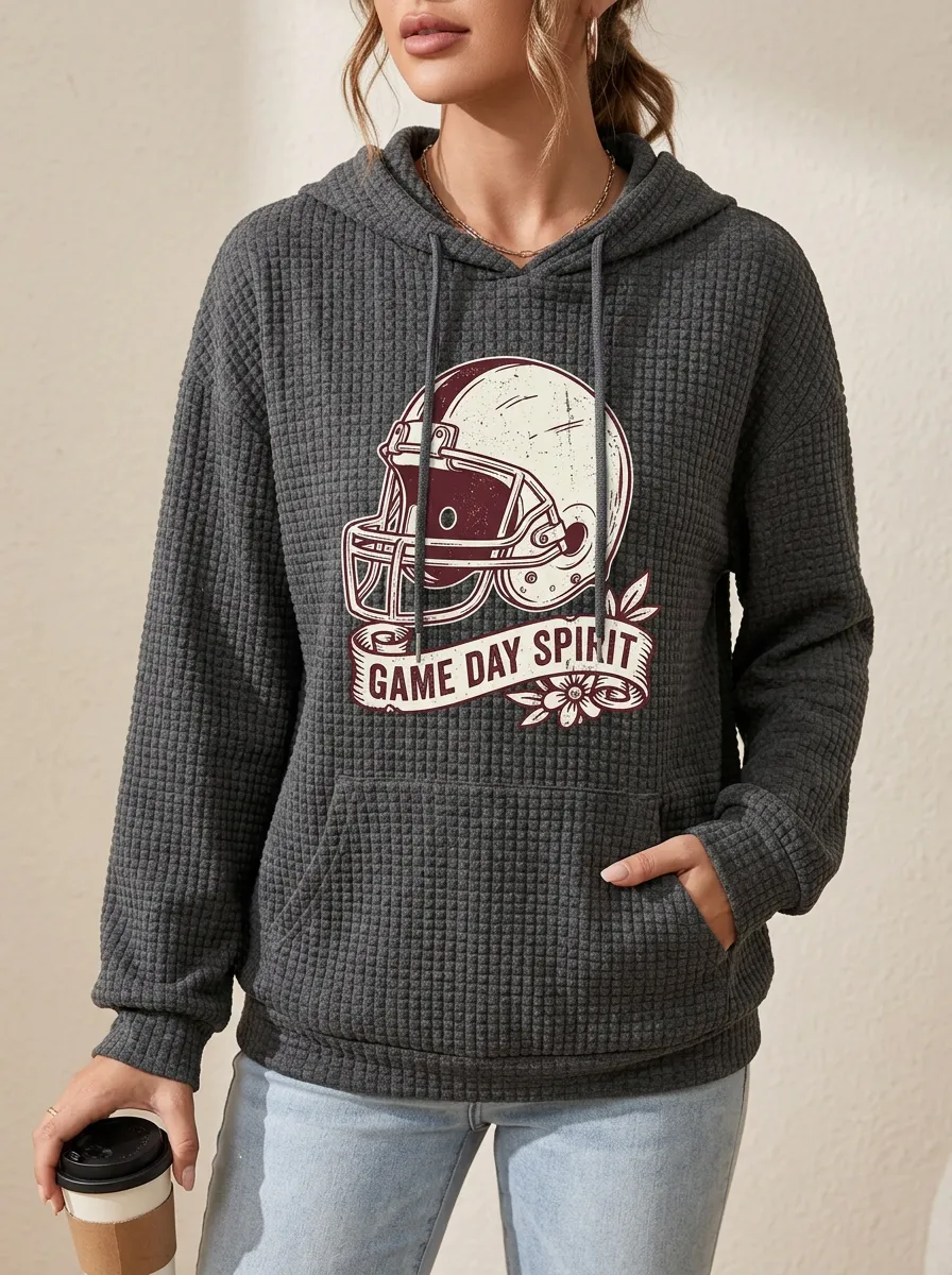 Women's Football Lover Game Day Spirit Helmet Graphic Waffle Hoodie