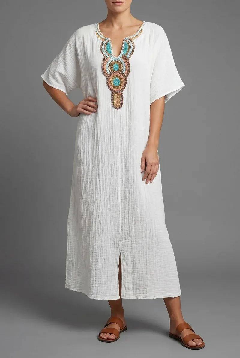 🌿Women's Embroidered Maxi Dress with Front Slit