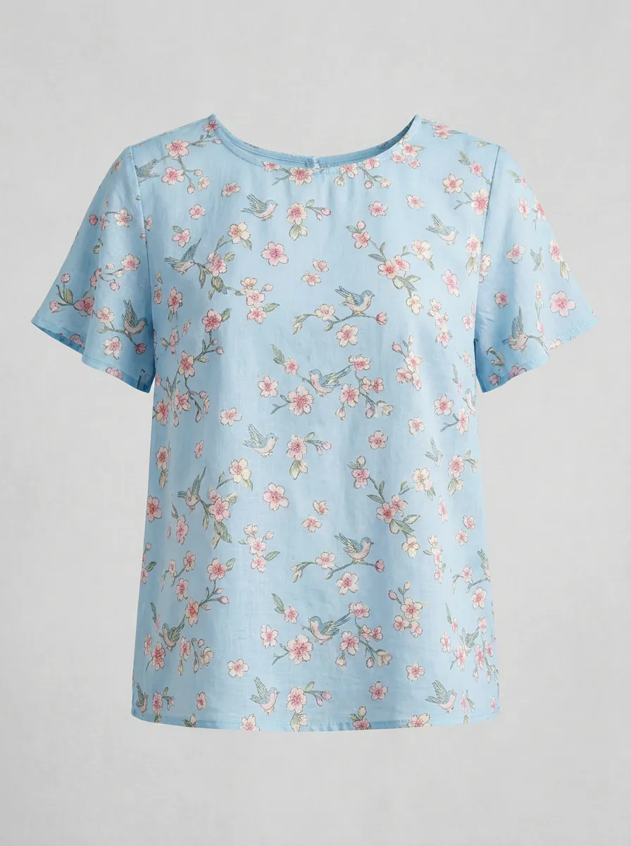 Cherry Blossom Floral Nature Women's Loose Printed T-Shirt