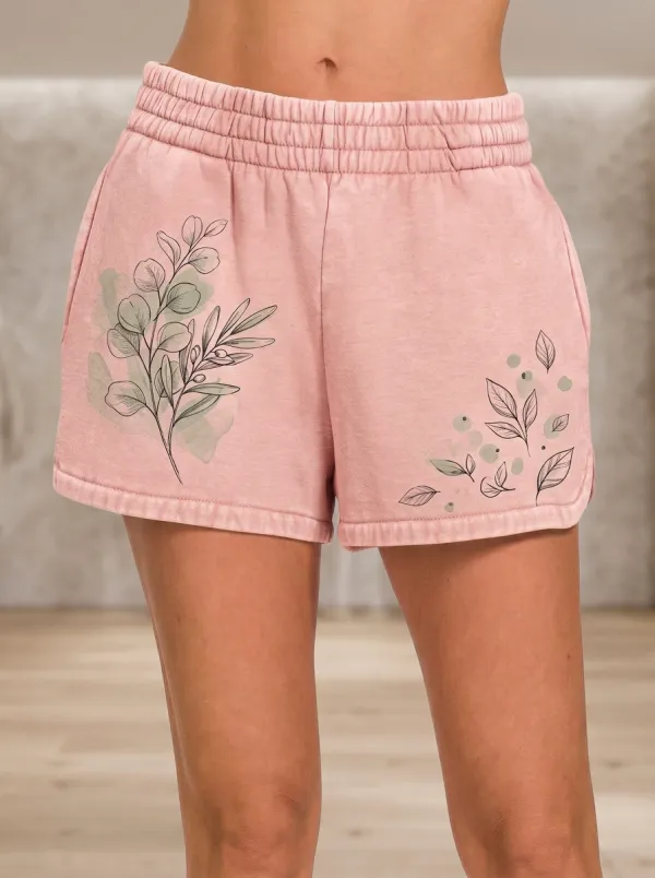 Women's Botanical Nature Lover Eucalyptus Leaf Printed Shorts