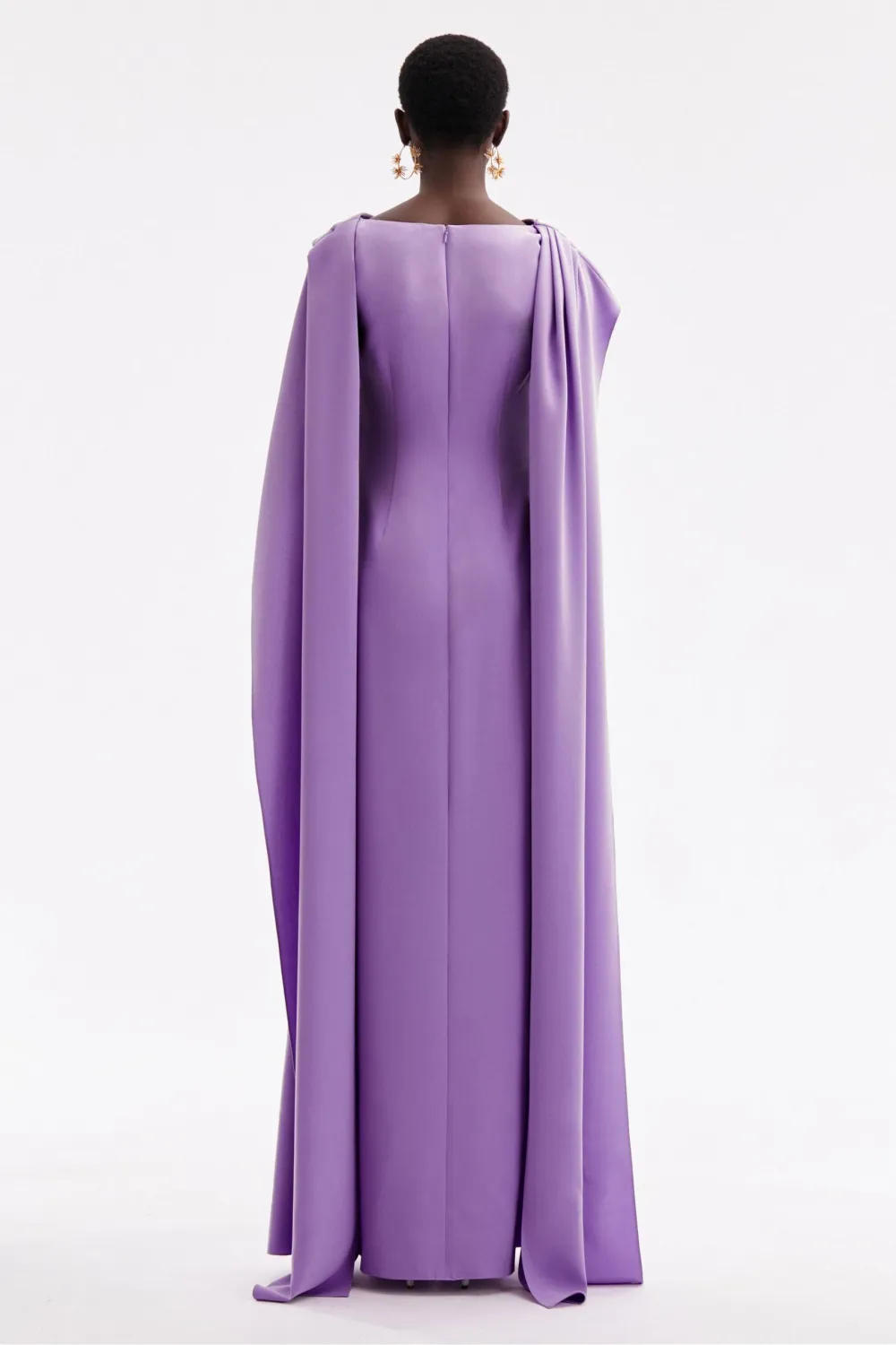 Solid Round Neck Cape Sleeve Maxi Dress