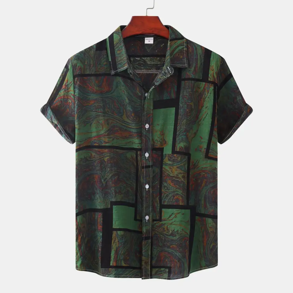 Men's Short-Sleeve Shirt With Modern Marble Design And Airy Cut
