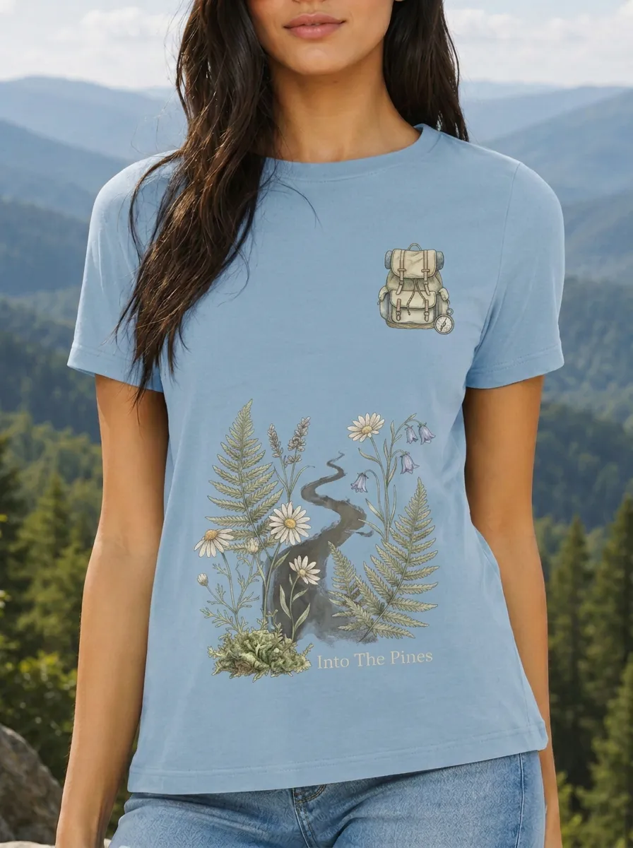 Women's Hiking Nature Lover Backpack Fern Flower Printed T-shirt