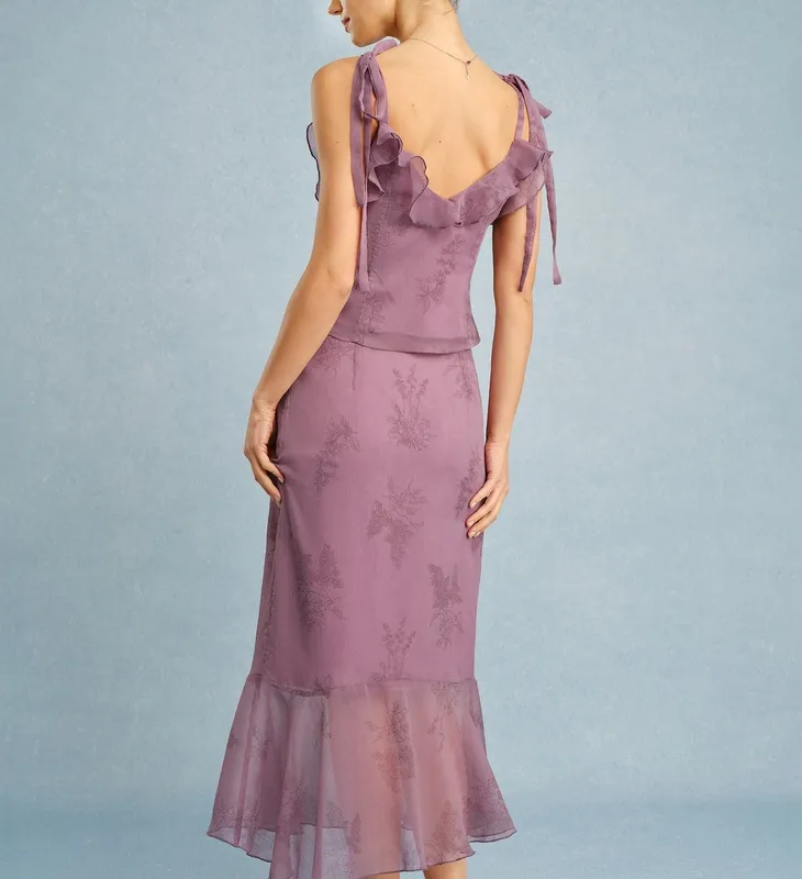 Purple Floral Mermaid Midi Skirt
